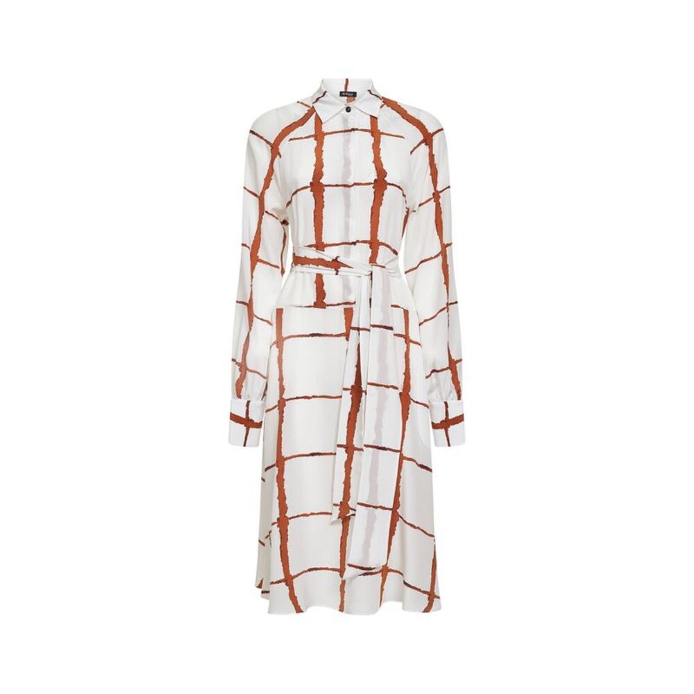 Kiton Women White Printed Silk Belted Midi Shirt Dress